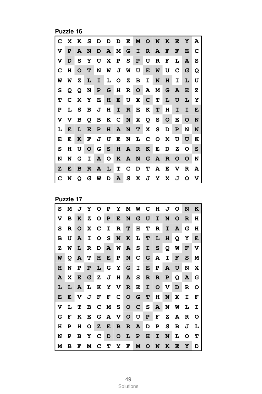 Word search solutions page