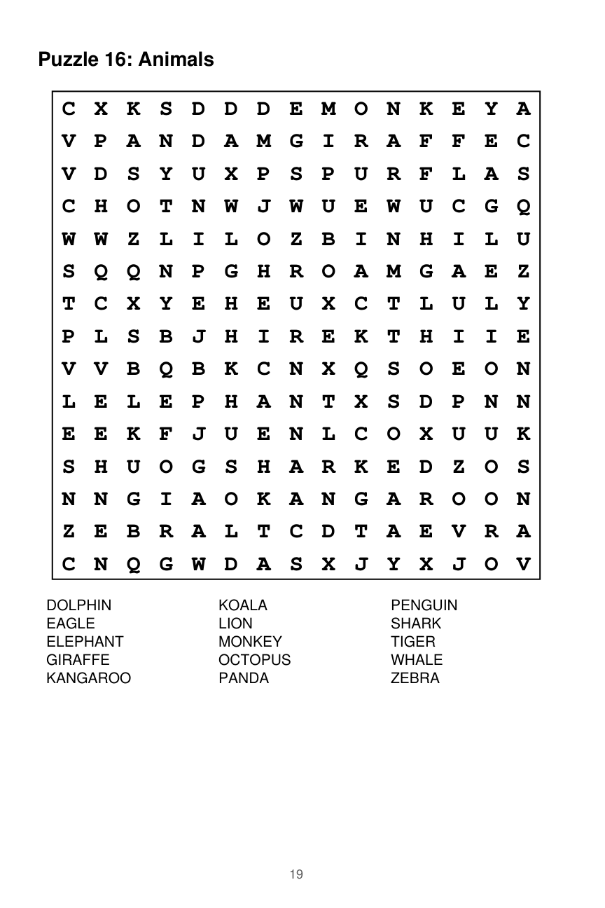 Word search puzzle page